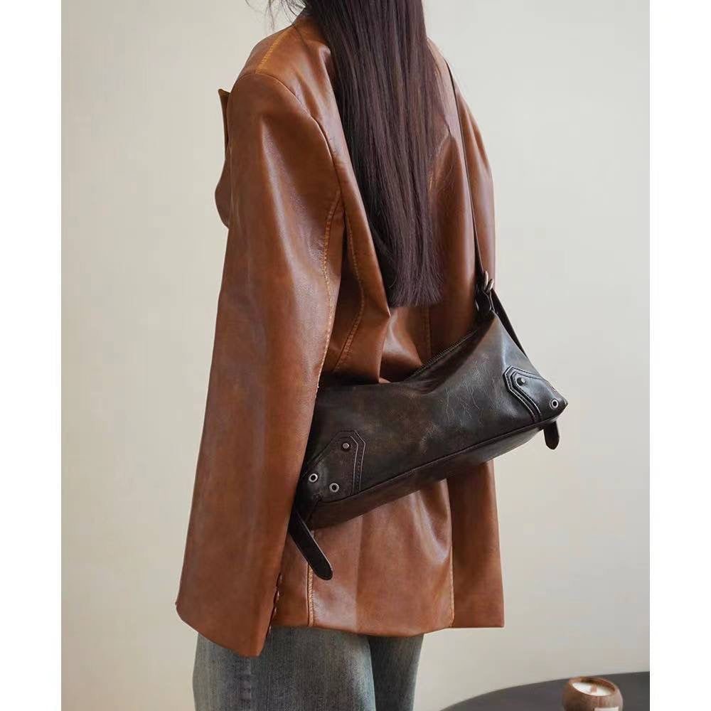 Oil Wax Leather Retro Shoulder Messenger Bag Special-interest Design Advanced Texture