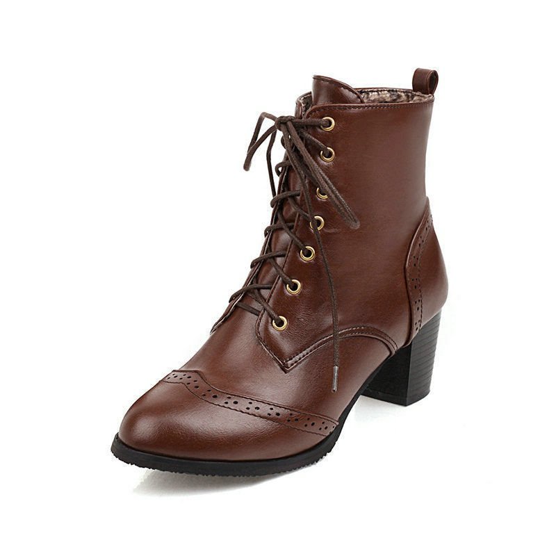 Autumn And Winter New Chunky Heel Front Lace-up Martin Boots