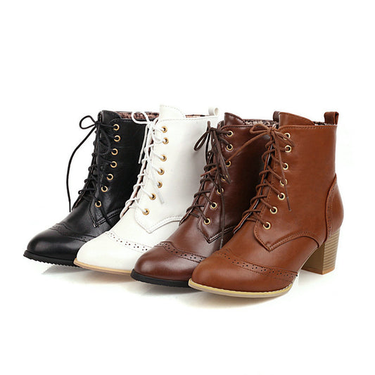 Autumn And Winter New Chunky Heel Front Lace-up Martin Boots