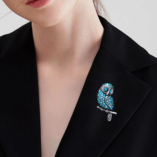 Women's Diamond Blue Owl Brooch