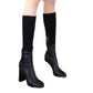 Women's Autumn And Winter Knitting Stretch Socks Square Head Chunky Heel Long Boots