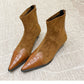 Retro Patchwork Pointed Boots Back Zipper Kitten Heel