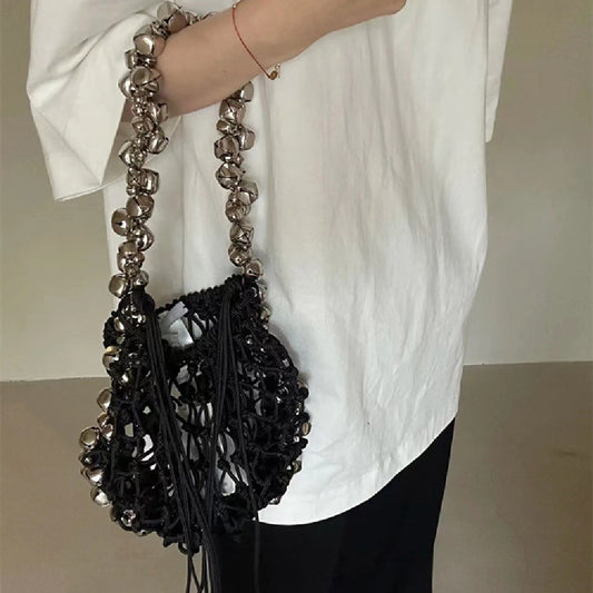 All-match Retro Dark Silver Bell Portable Shoulder Underarm Bag