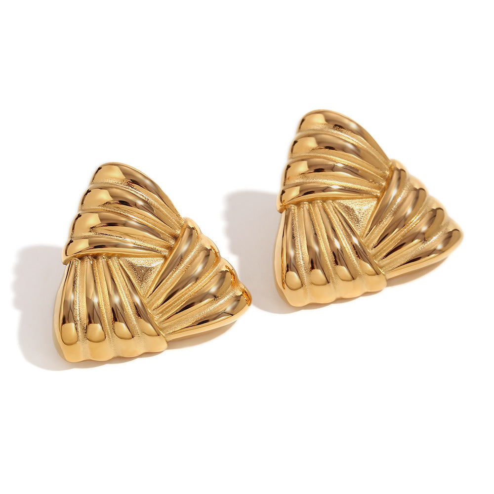 18K Gold Triangular Stud Earrings Ins Fashion Niche Style Retro Earrings For Women