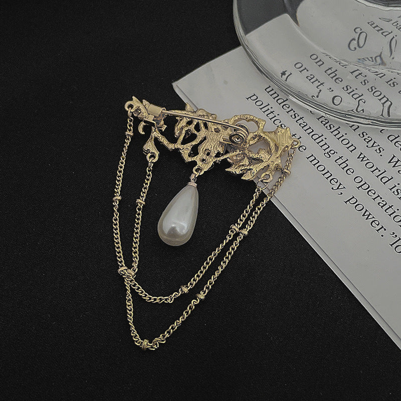 Special-interest Design Chain Tassel Pin Water Drop Pearl Accessories