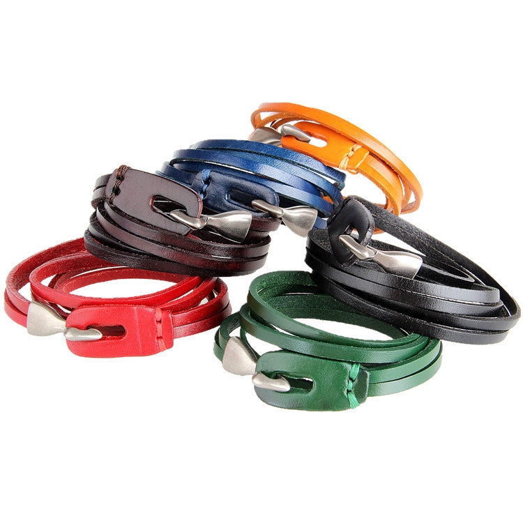 Retro Leather Bracelet 3-ring Winding Leather Hand Strap Hook Wrist Strap Metal Hook Buckle