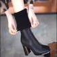 Women's Autumn And Winter Knitting Stretch Socks Square Head Chunky Heel Long Boots