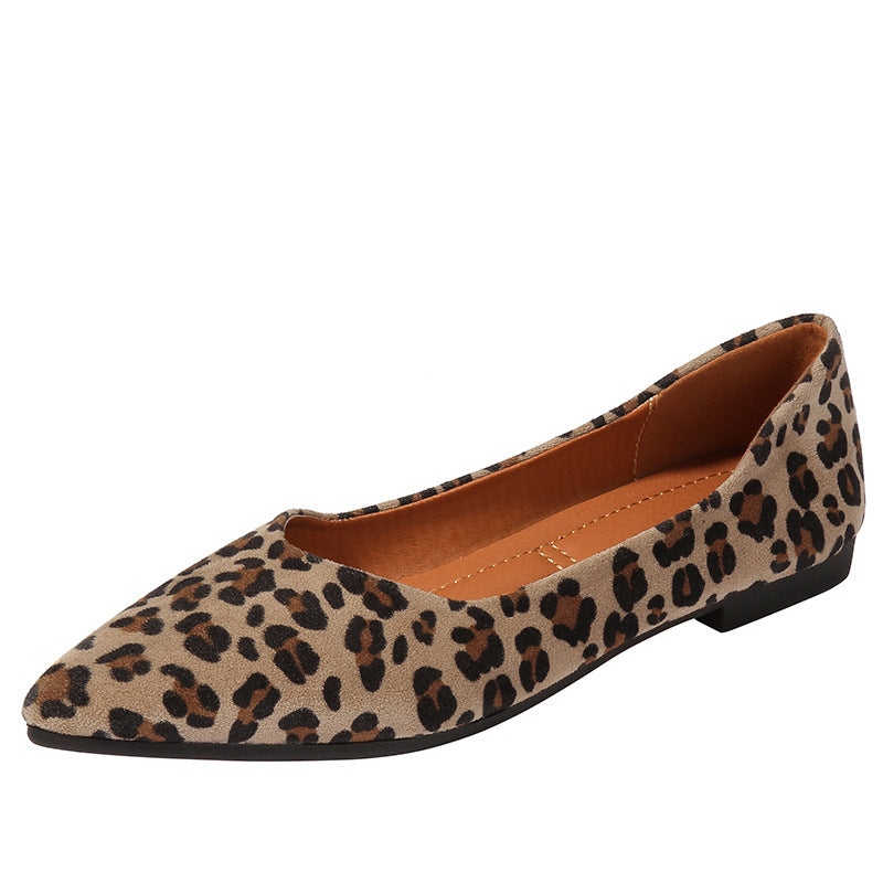 New Shallow Mouth All-match Vintage Leopard Print Pointed Soft Sole Shoes