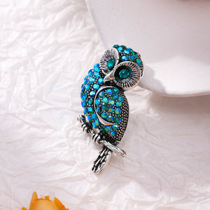 Women's Diamond Blue Owl Brooch