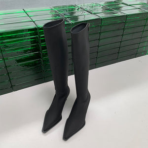 Pointed Toe Below The Knee Boots Back Zipper Stiletto Heel