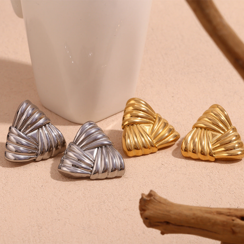 18K Gold Triangular Stud Earrings Ins Fashion Niche Style Retro Earrings For Women