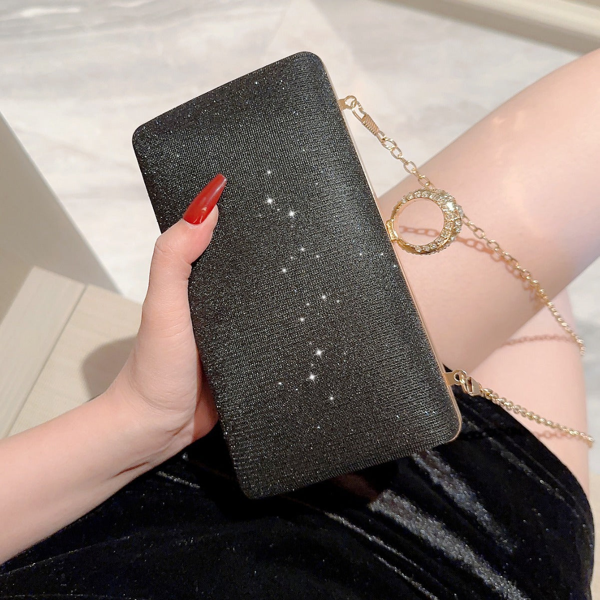 Fashion Rhinestone Ring Shiny Wallet