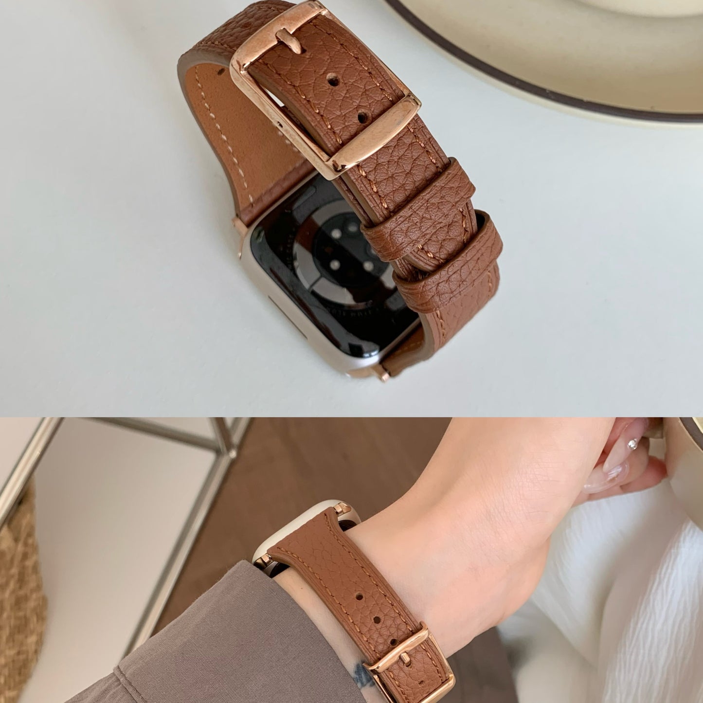 Square Buckle Small Waist Thin Lychee Leather Strap