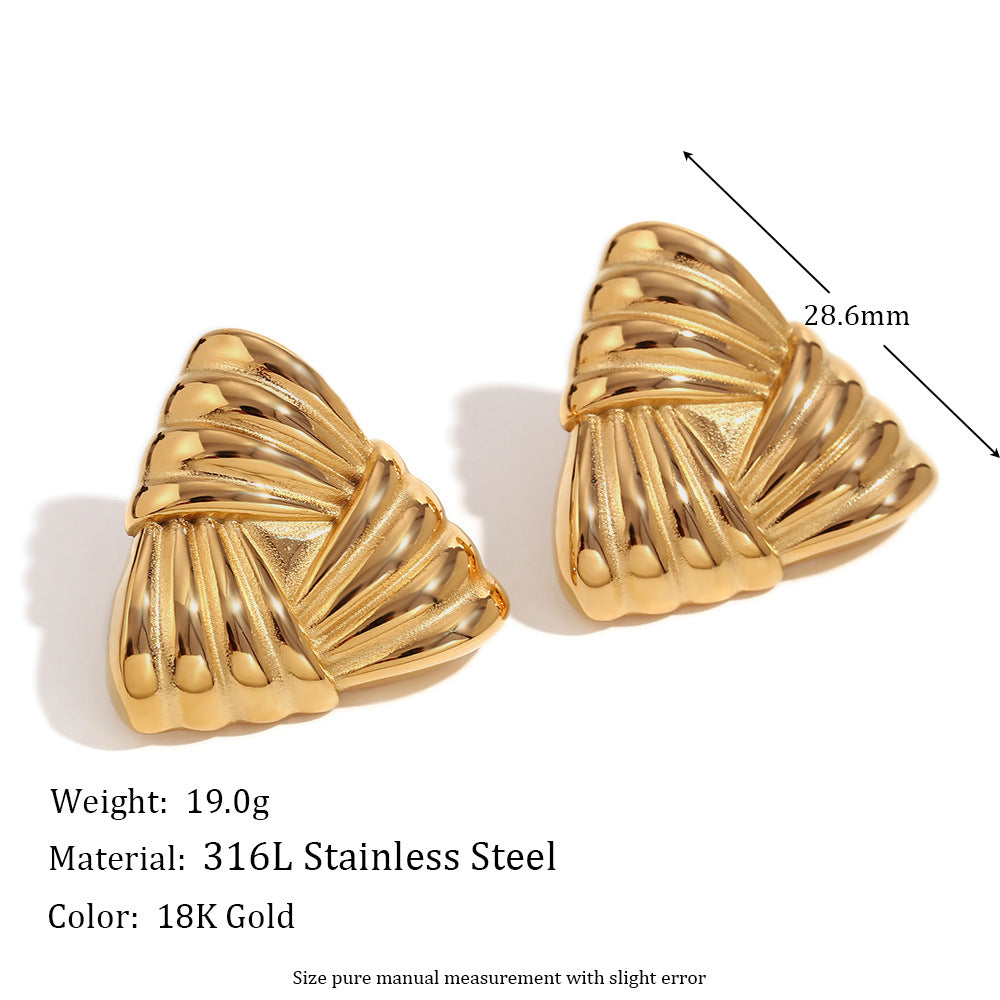 18K Gold Triangular Stud Earrings Ins Fashion Niche Style Retro Earrings For Women